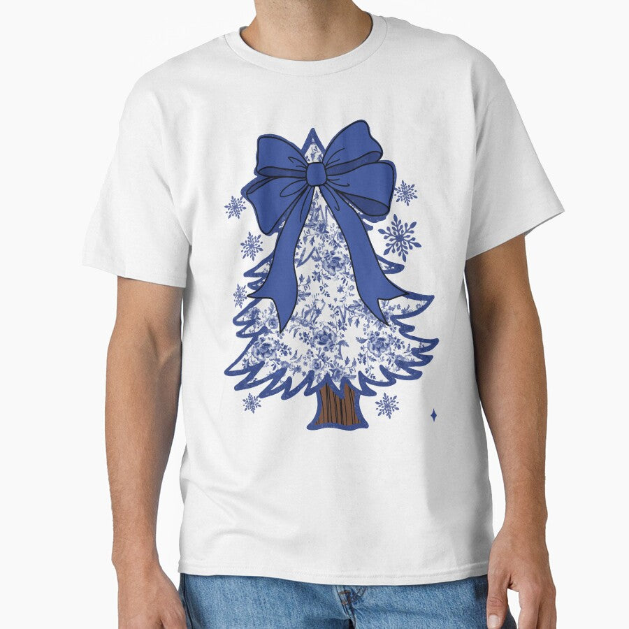 Coquette Glitter Chinoiserie Christmas Tree, Coquette Blue Christmas, Christmas Toile, Blue Floral Bow, Preppy Christmas by DesignDenDo ⭐⭐⭐⭐⭐