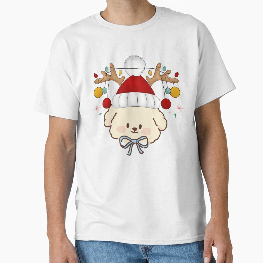 Cute Christmas Dog – Kawaii Puppy with Reindeer Antlers and Santa Hat Holiday Design by VeLuna64