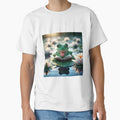Cute Frog Reading Book Lily Pad by AI-Only Creations