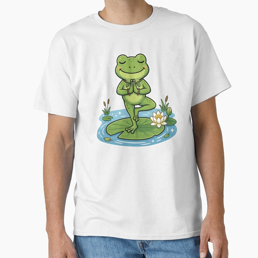Yoga Frog on Lily Pad – Peaceful Tree Pose Cartoon Art by ArtsyExplorer