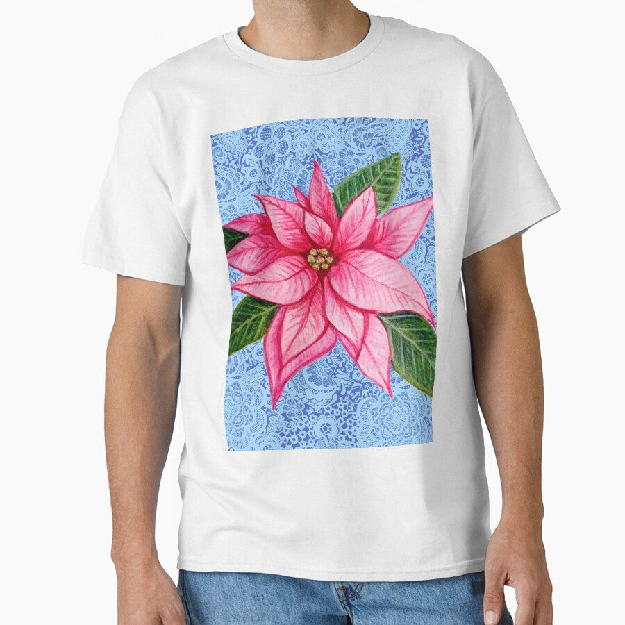 Pink Poinsettia art Postcard and Holiday greetings card by MagentaRose
