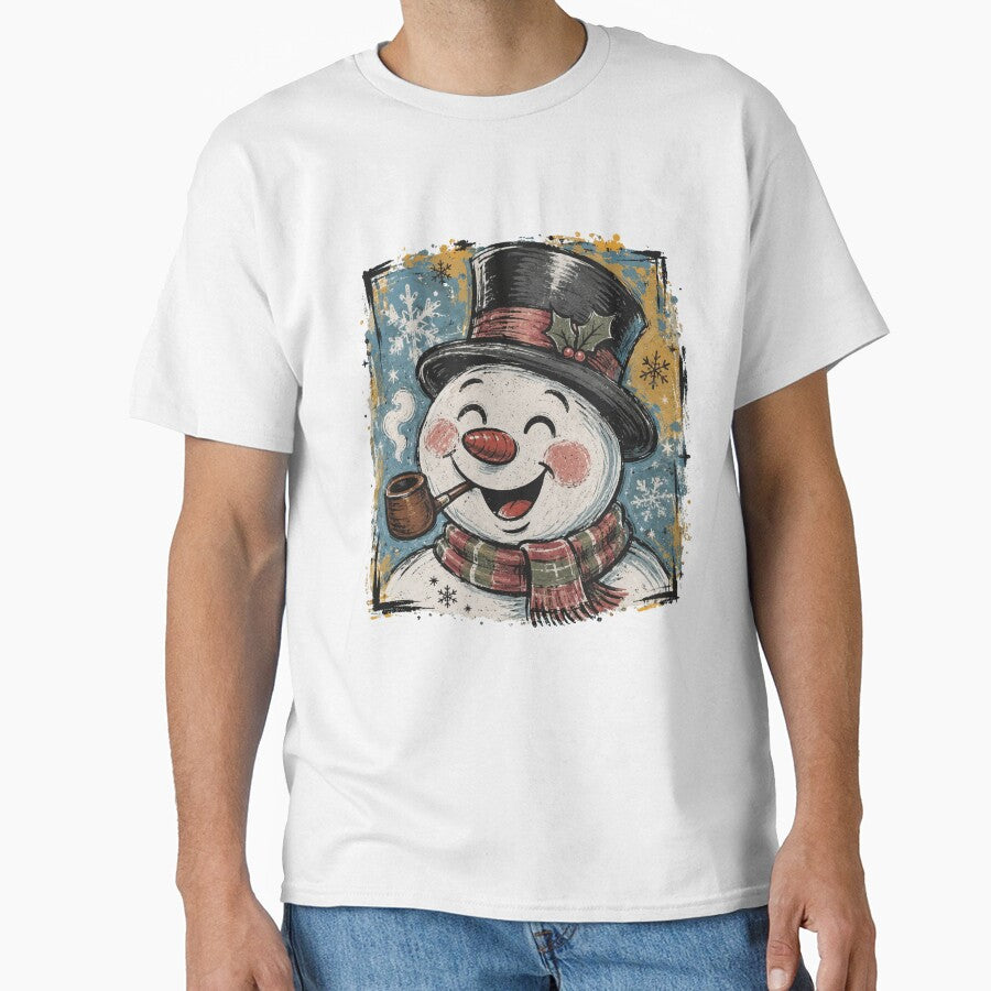 Vintage Happy Snowman Smoking Pipe - Retro Christmas Art by FrescoDesign