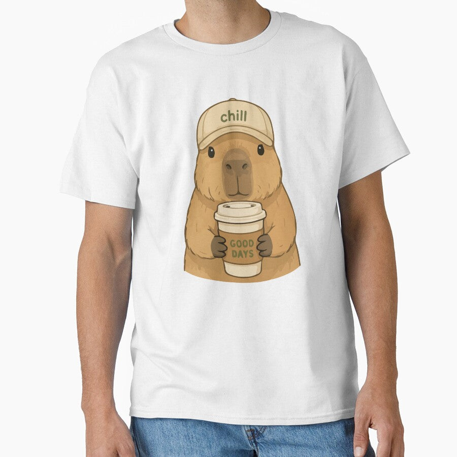 Capybara Cartoon with Coffee Chill Good Days by stylishdzign