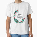 Merry and Bright crescent shaped minimal Christmas wreath with red berries by PeonyPeak