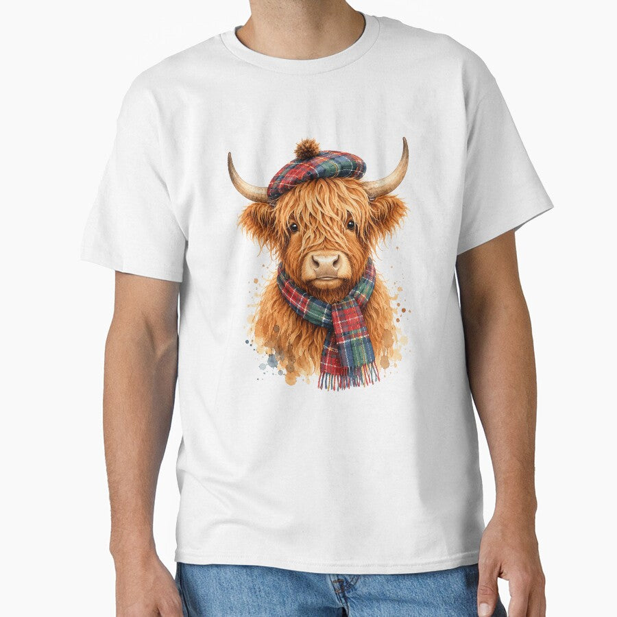Adorable Scottish Highland Cow Watercolor Cartoon Rustic Farm by Moizento
