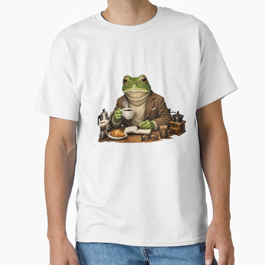 Sophisticated Frog Drinking Coffee Art | Vintage Academia Frog Scholar by CustomizingGift