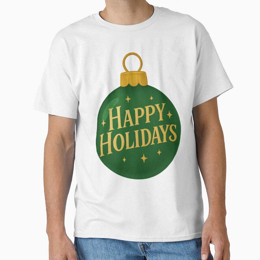 Happy Holidays Green Christmas Ornament – Classic Gold Holiday Design for Clothing & Home Décor by Painted Moon by Luna Bee™