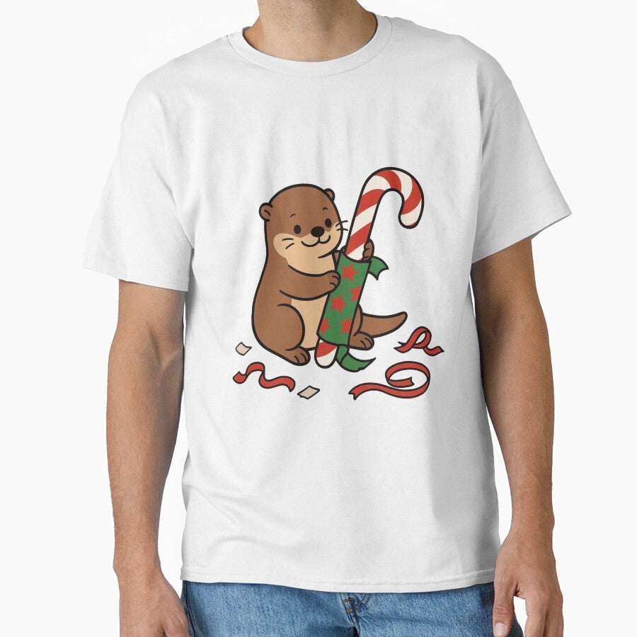 Otter Wrapping Candy Cane – Cute Christmas Cartoon Animal by Confuzz1ed