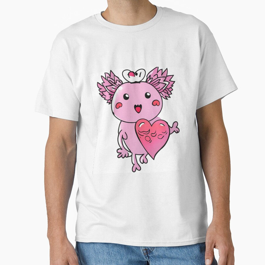 Adorable Pink Axolotl with Heart and Wings Gift by TMelonShop
