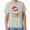 Cool Snowman Christmas Illustration – Santa Hat, Sunglasses & Colorful Lights by PixelVibe782
