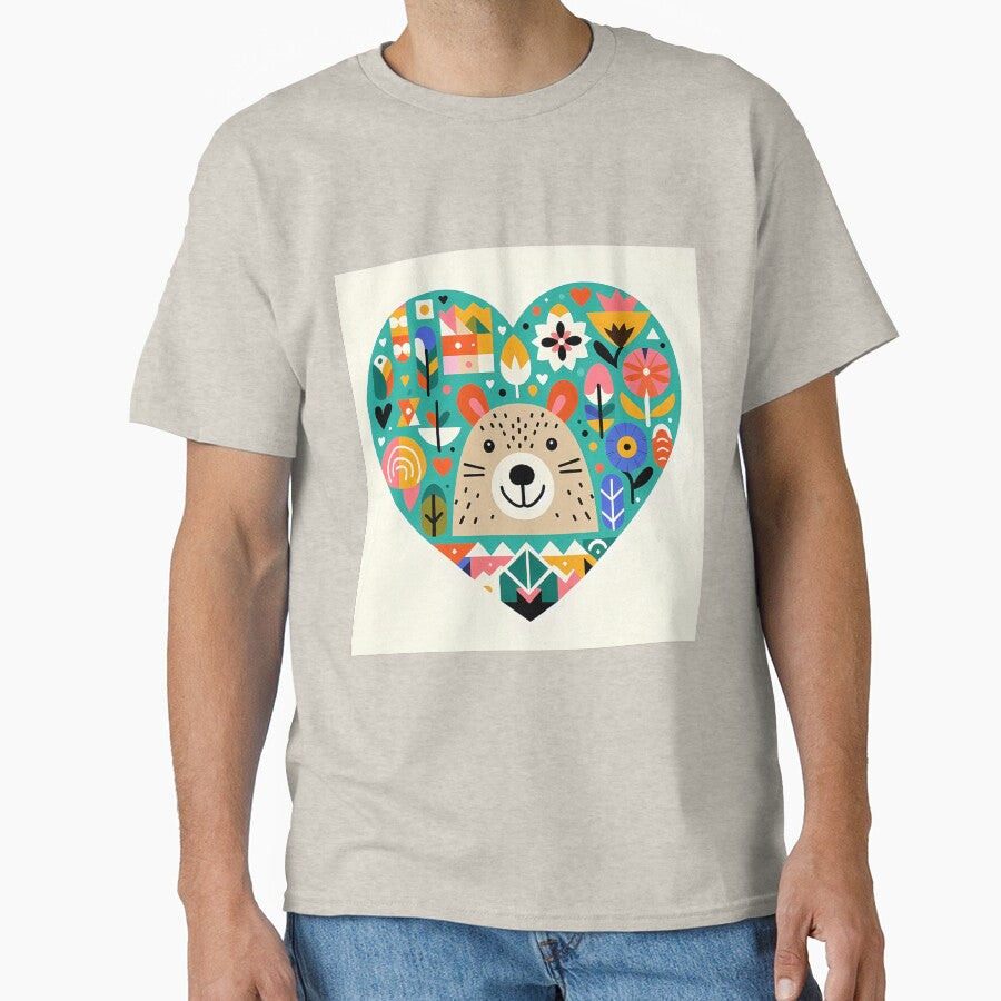 Cute Smiling Capybara in Heart with Flowers - Scandinavian Folk Art by heidiannemorris © by FOLK ART FUSION