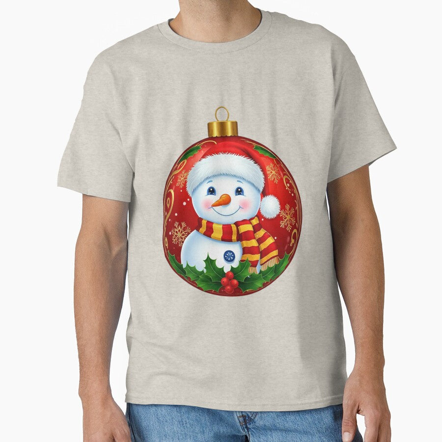 Festive Christmas Ornament with Snowman | Red and Gold Holiday Bauble Illustration | Cheerful Winter Decoration Art by PixelVibe782