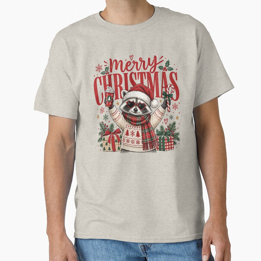 Merry Christmas Raccoon, Cute Holiday Coffee, Festive Woodland Animal, Cozy Christmas Coffee Lover, Adorable Winter Holiday Gift by Quiajia