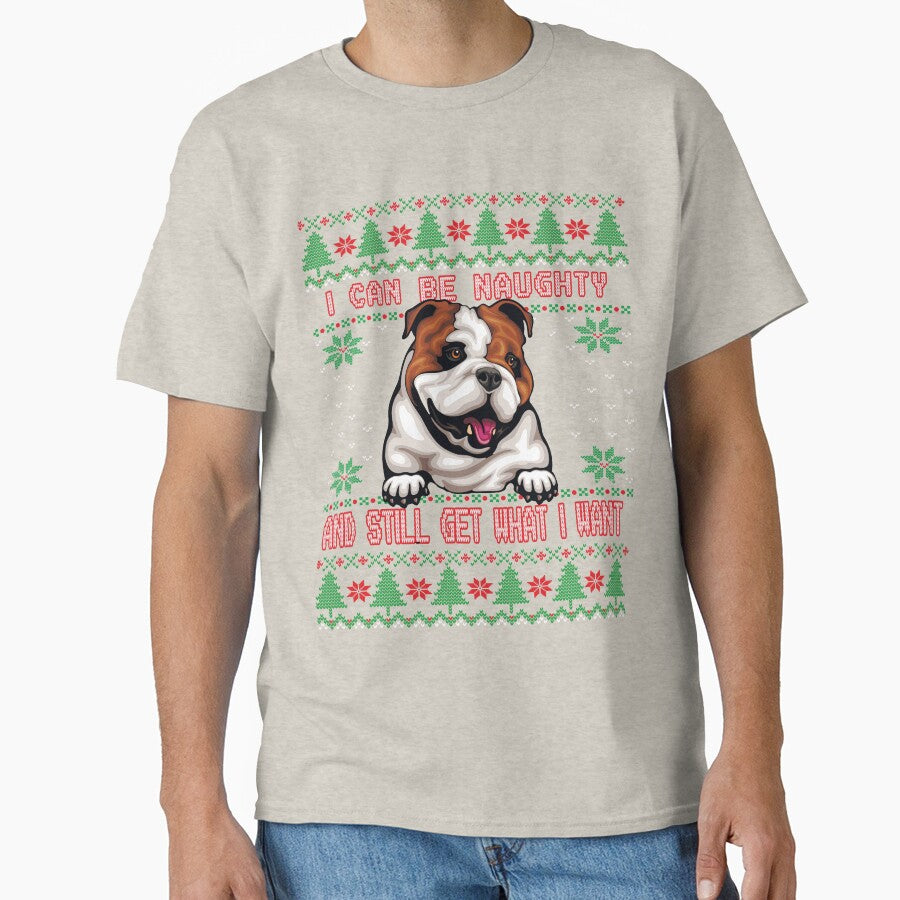 I Can Be Naugty English Bulldog Ugly Christmas Sweater Funny by Cuddlythopia