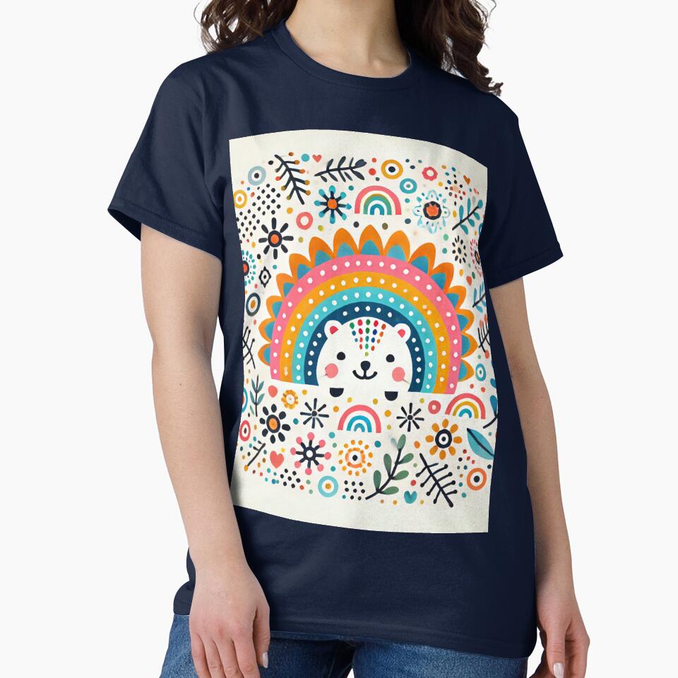 Happy Baby Polar Bear Cub with Rainbow Flowers - Scandinavian Folk Art by heidiannemorris © by FOLK ART FUSION