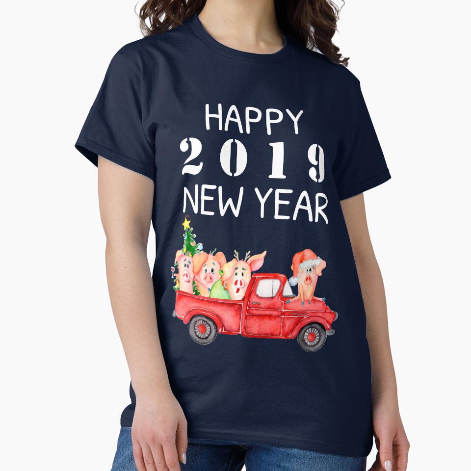 Vintage Red Pickup Truck - Year of the Pig 2019 - Happy New Year 2019 by Maryna Denysenko