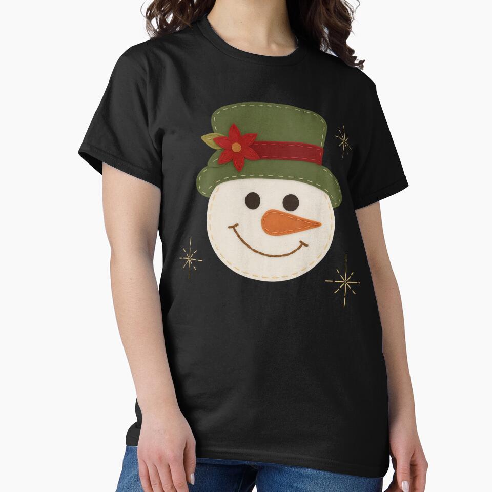Smiling Snowman Face with Green Hat and Red Flower | Cute Christmas Illustration by svarupa