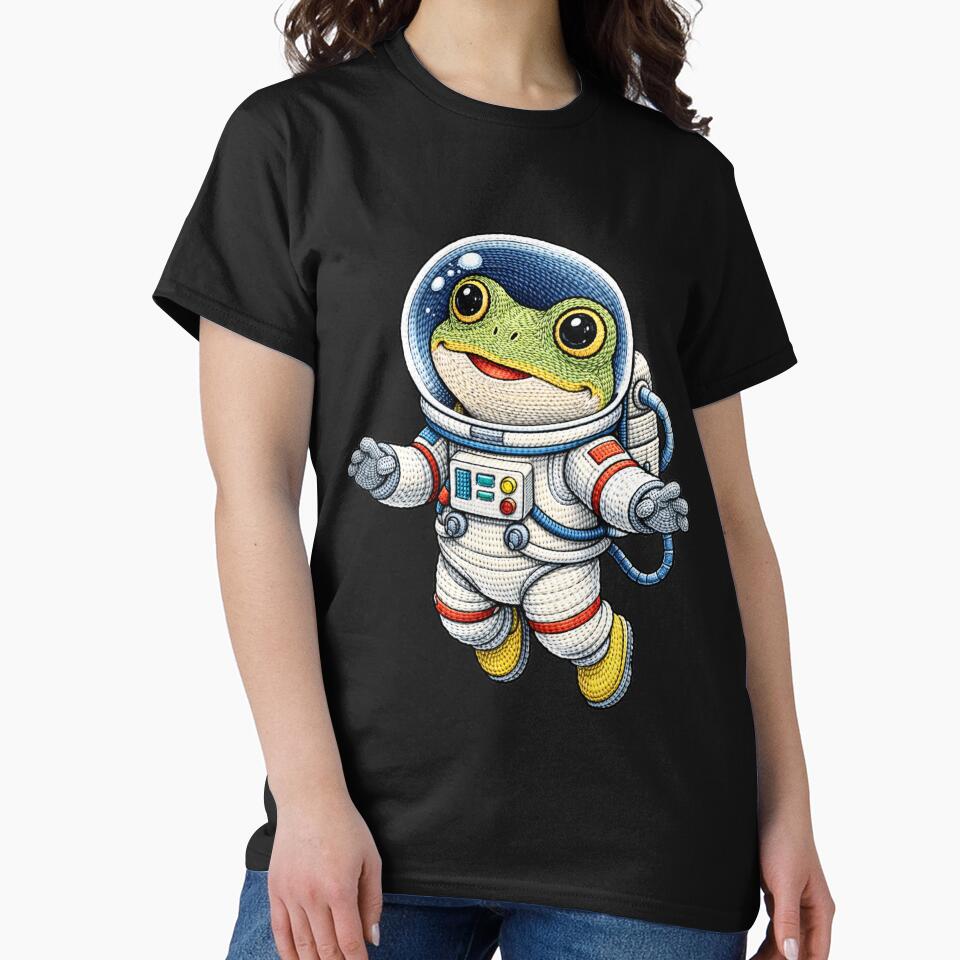 Cute Astronaut Frog Embroidery Style – Kawaii Space Frog Floating Design by ColorSplash123