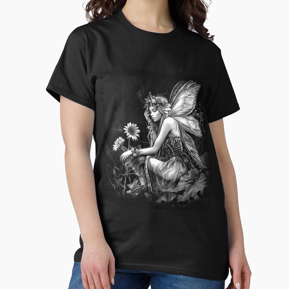Melancholy Flower Fairy – Black and White Enchanted Garden Art by inkoutninja