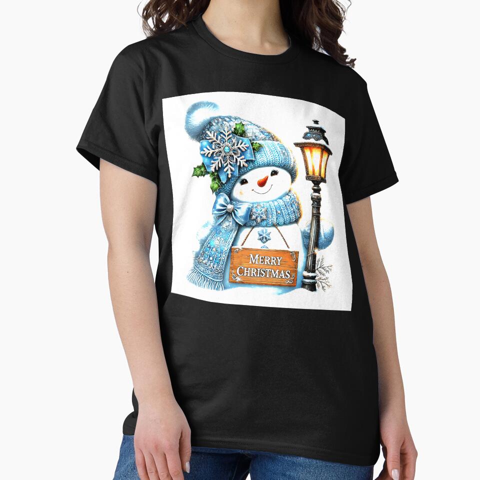 Christmas Snowman With Blue Stocking Hat By Lamppost by DEC02