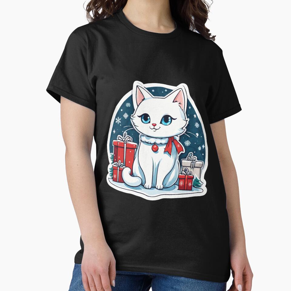 Cute white Christmas cat with blue eyes. Cat Christmas gift.3 by By-Jeff