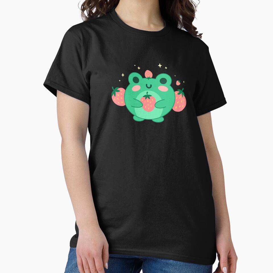 Cute Kawaii Frog in Strawberry Hat: Chubby Anime Toad Retro Japanese Aesthetics and Edgy Kidcore Art in 90s Neon Green by MinistryOfFrogs
