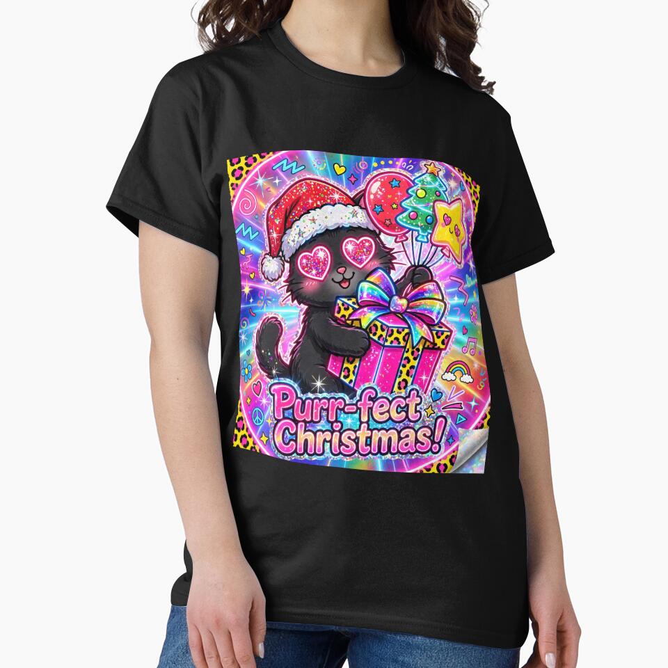 Lisa Frank Christmas Black Cat Purrfect Neon 90s Retro by HealingEraInk