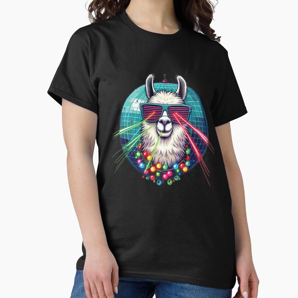 Christmas funny animals llama with disco ball and sunglasses,Christmas llama,christmas funny,Seasonal Joy,New Year Vibes by Expressions-Sel