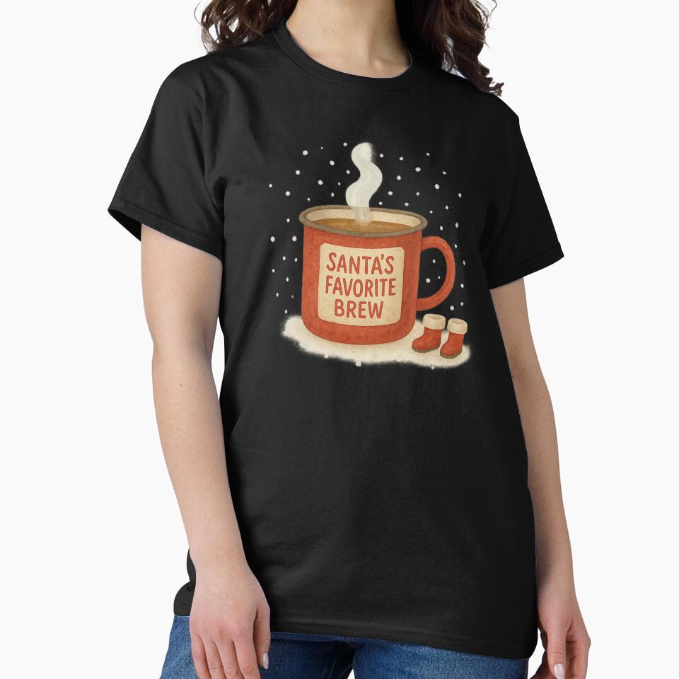 Santa’s Favorite Brew | Funny Christmas Coffee Lover T-Shirt by Just You Tee | Say It Loud, Wear It Proud
