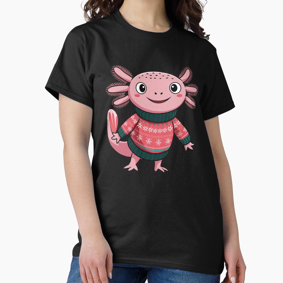 Happy Axolotl in an Ugly Sweater,  Aksoltl Likes Christmas, Axolotl in a Christmas Ugly Sweater by KolorellaS