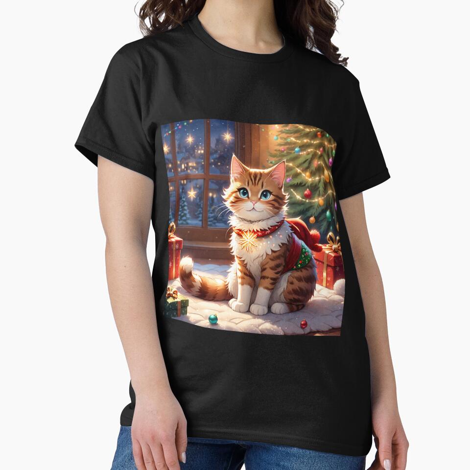 Cute tender Christmas cat in Santa Claus suit and Christmas gifts. Merry christmas by By-Jeff