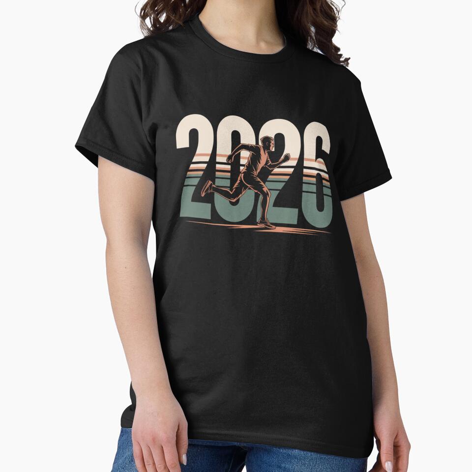 2026 Retro Runner - Vintage Sunset Stripe New Year Fitness by DarylWelsh2024