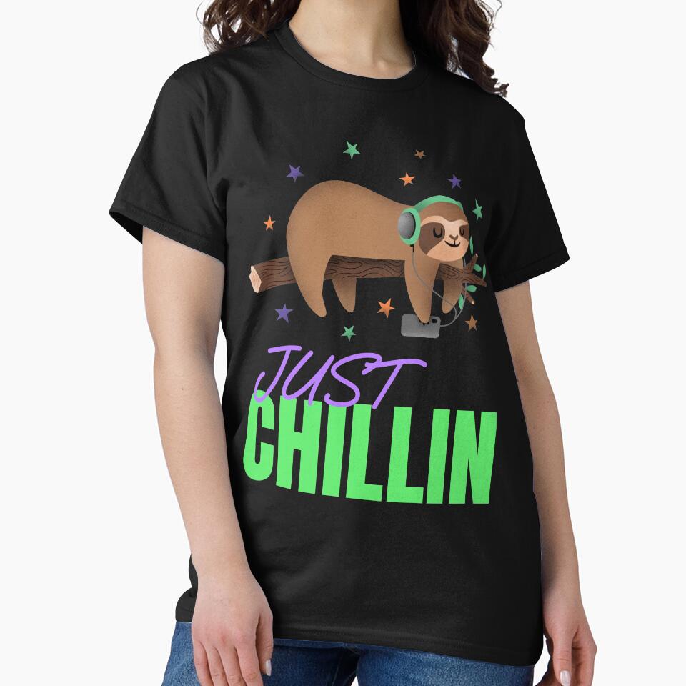 Cool cute Sloth animal chill out sticker t-shirt design by PinkArtDesigns