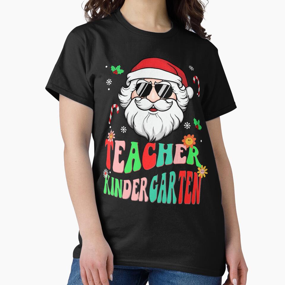 kindergarten teacher christmas santa shirt , matching teacher squad christmas kindergarten groovy shirt by ZAIN JAMAL