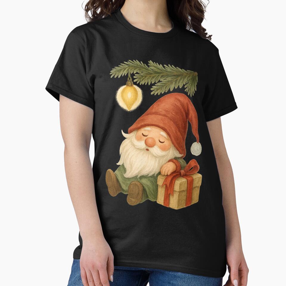Sleeping Christmas Gnome with Gift – Cute Holiday Pine Art by PunchDrop