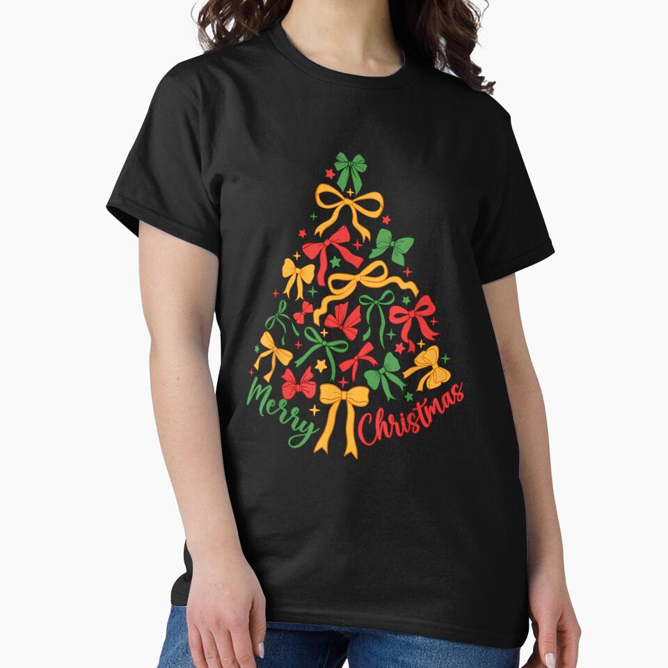 Coquette Bow Christmas Tree Xmas Holiday Girly Outfit Women by cawtoon