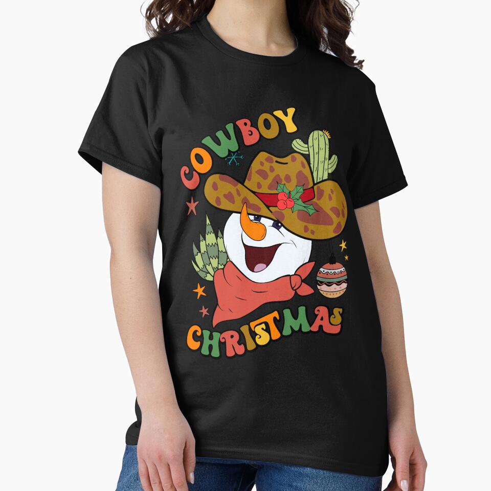 Snowman Cowboy Hat Western Cactus Christmas by ArtMeetsPizza
