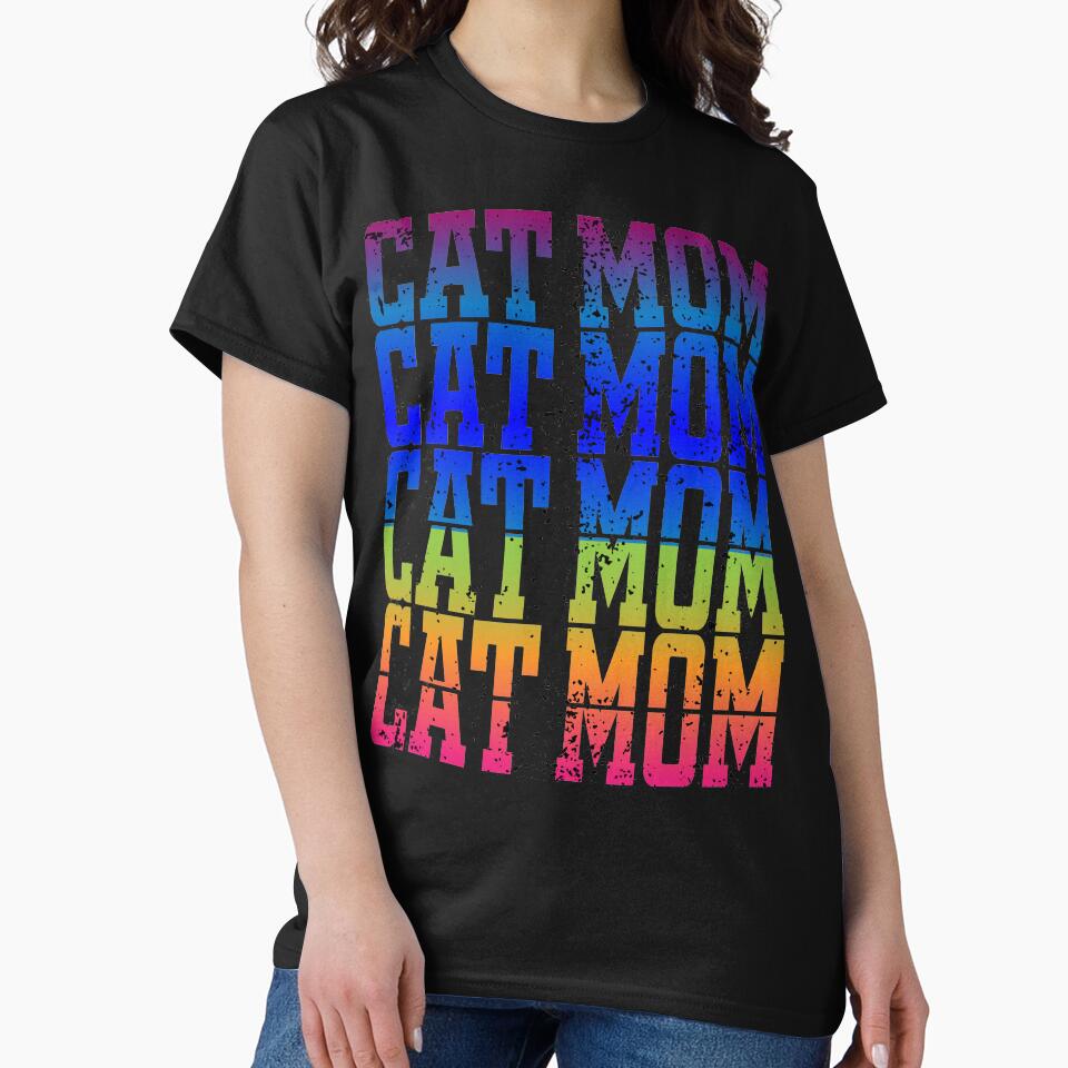 Cat Mom, Womens Graphic Tees, Cute Cat Gifts for Cat Lovers Casual Short Sleeve Graphic Mom Shirts by PetLovers-Trust