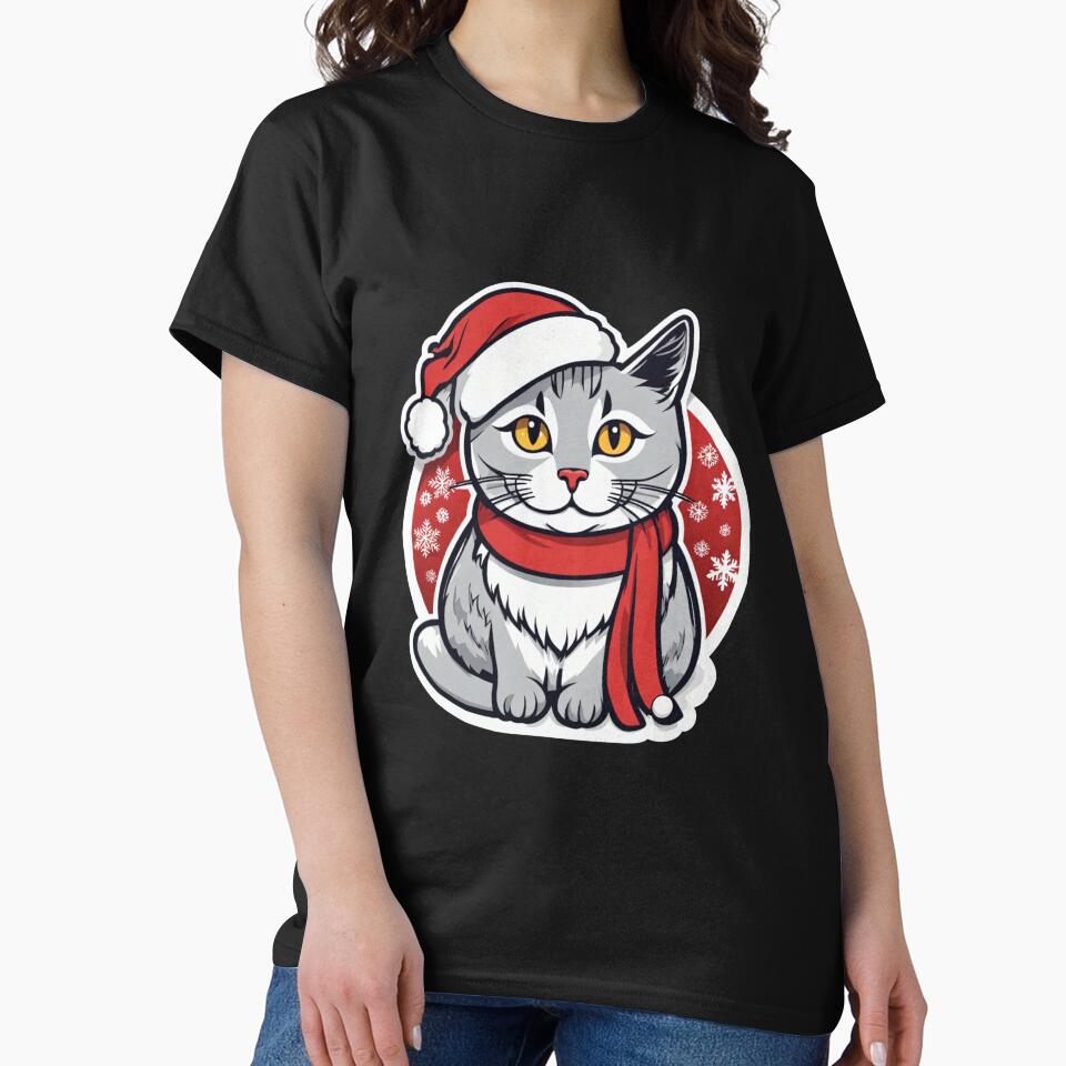 Cute gray Christmas cat with yellow eyes. Christmas gifts for cats. by By-Jeff