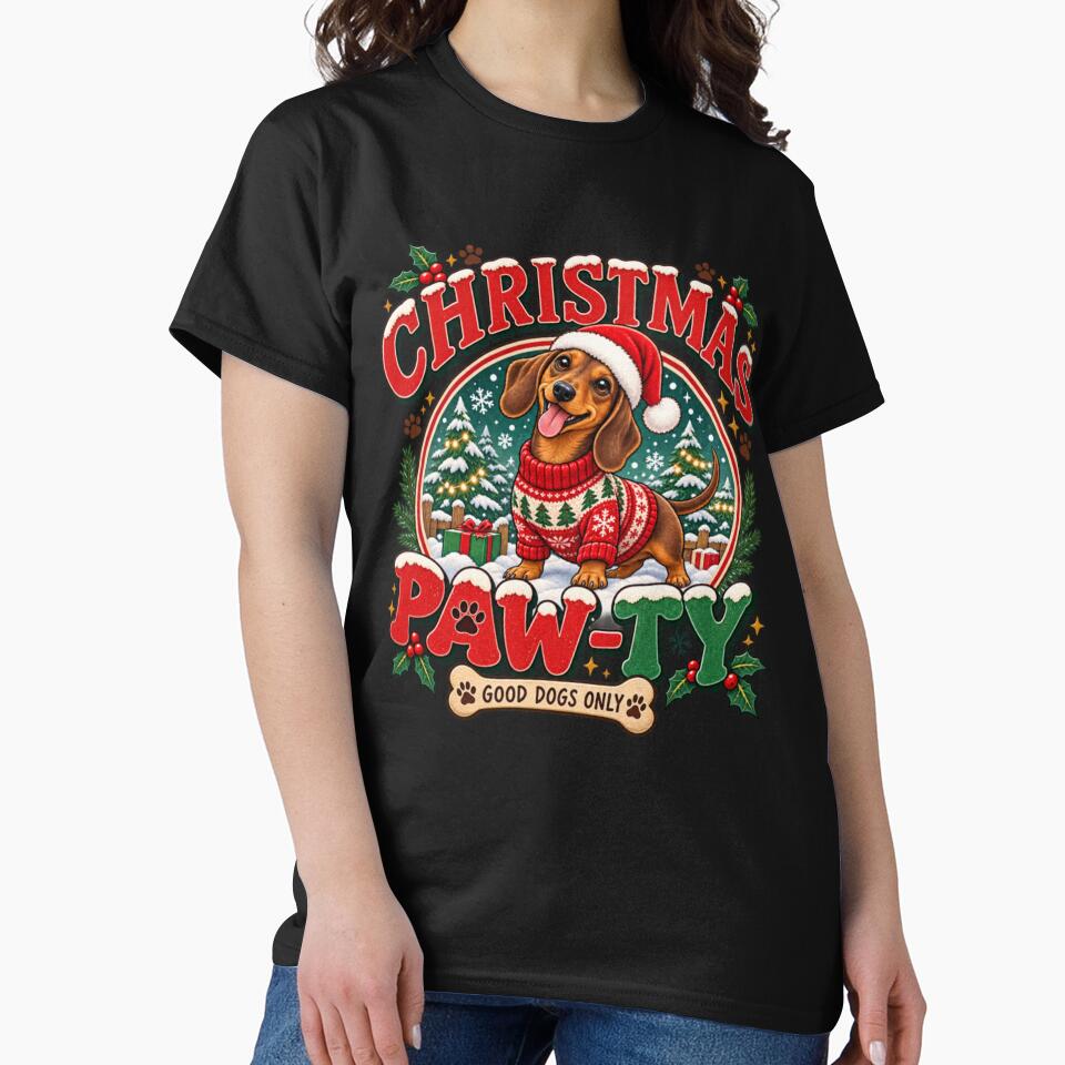 Christmas Pawty Funny Dachshund Christmas Dog Holiday Gift by TulipsArtDesigns