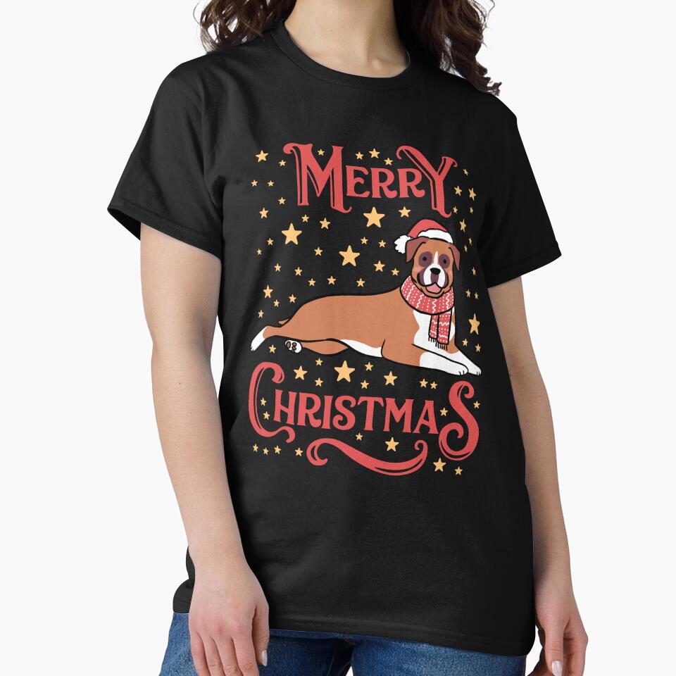 Merry Christmas Cute christmas boxer dog illustration by Yarafantasyart