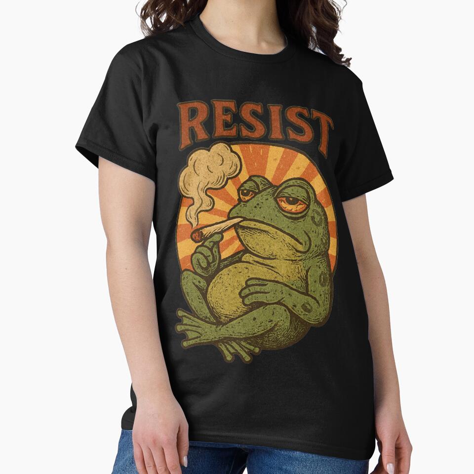 Resist Frog Retro Vintage Stoner Aesthetic Sunburst Art by TSE DESIGN