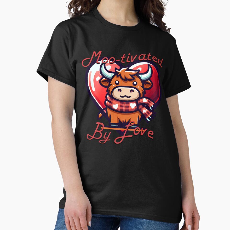 Moo-tivated By Love | Highland Cow Valentine's Day by EDigitalDesigns