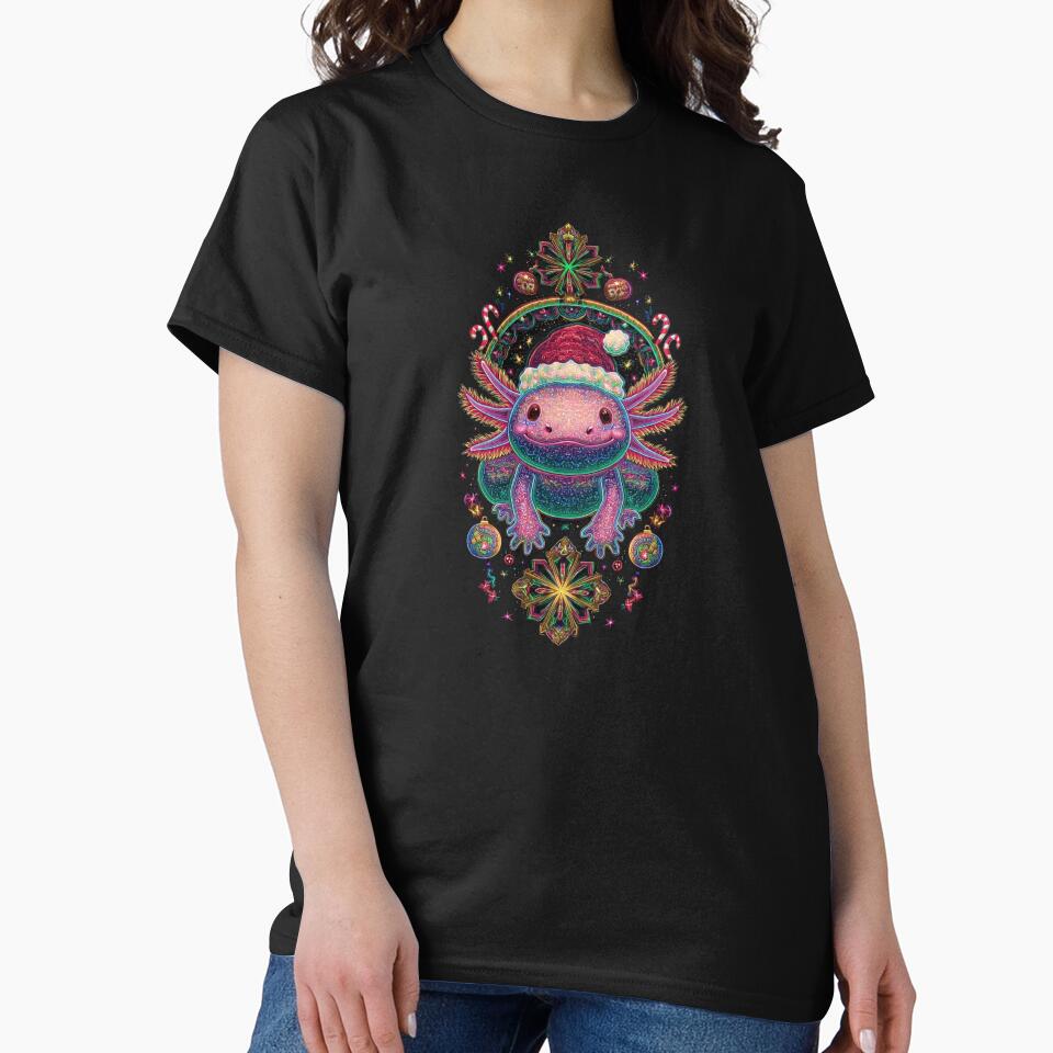 Psychedelic Christmas Axolotl – Neon Santa Holiday Art – Cute Kawaii Amphibian Xmas Design by MadeByACJ