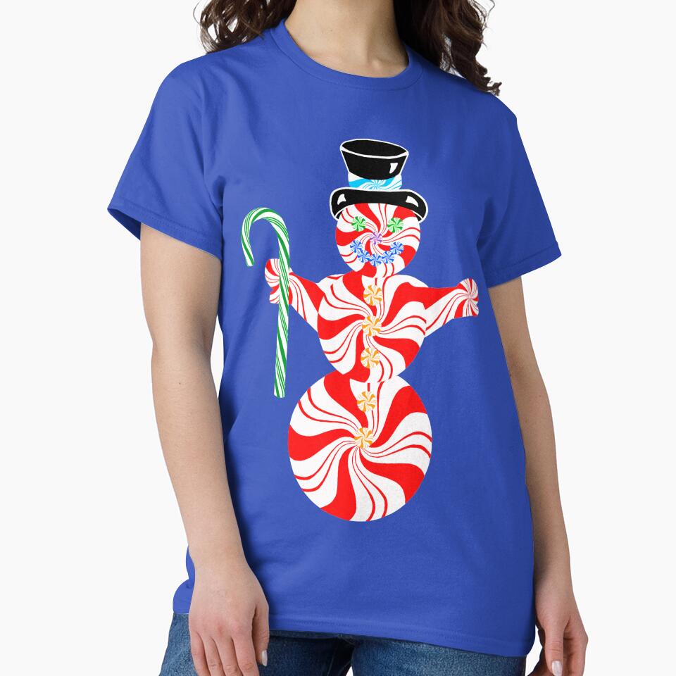 Cute Peppermint Snowman with Candy Cane by Deborah Camp