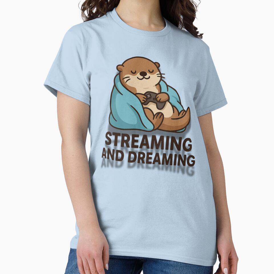Streaming and Dreaming – Cute Cartoon Otter Wrapped in Blanket Watching TV Illustration by konthai.familyart