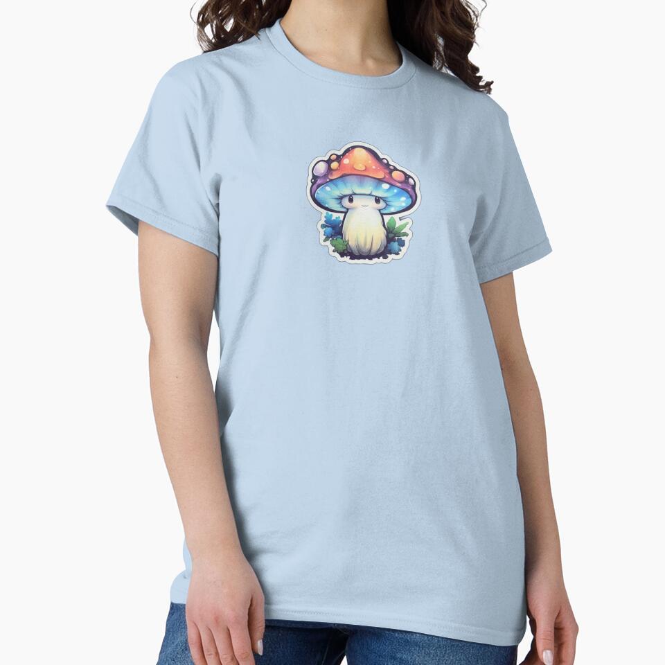 Cartoon Dreamy Mushroom | Pale Blue Watercolour | Happy, Cute, Nature, Kawaii, Woods, Forest by FantasySoul