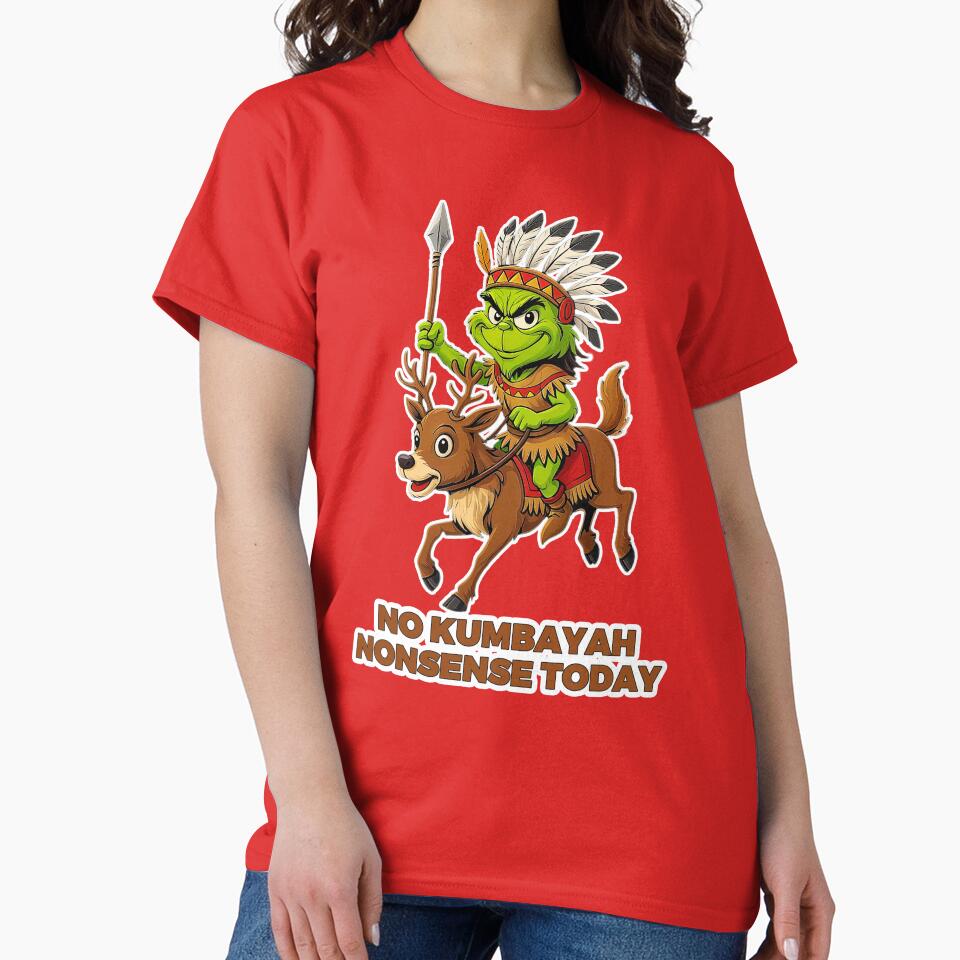 No Kumbayah Nonsense Today – Green Grump Riding Reindeer by JaaGo PopLab
