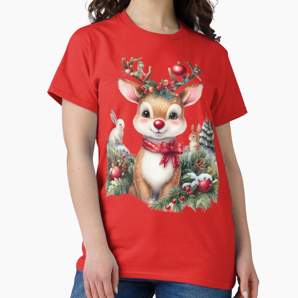 Baby Reindeer Small Rudolf the Red Nose Reindeer | Cute Christmas Drawing Reindeer Digital Illustration by FestivePalette