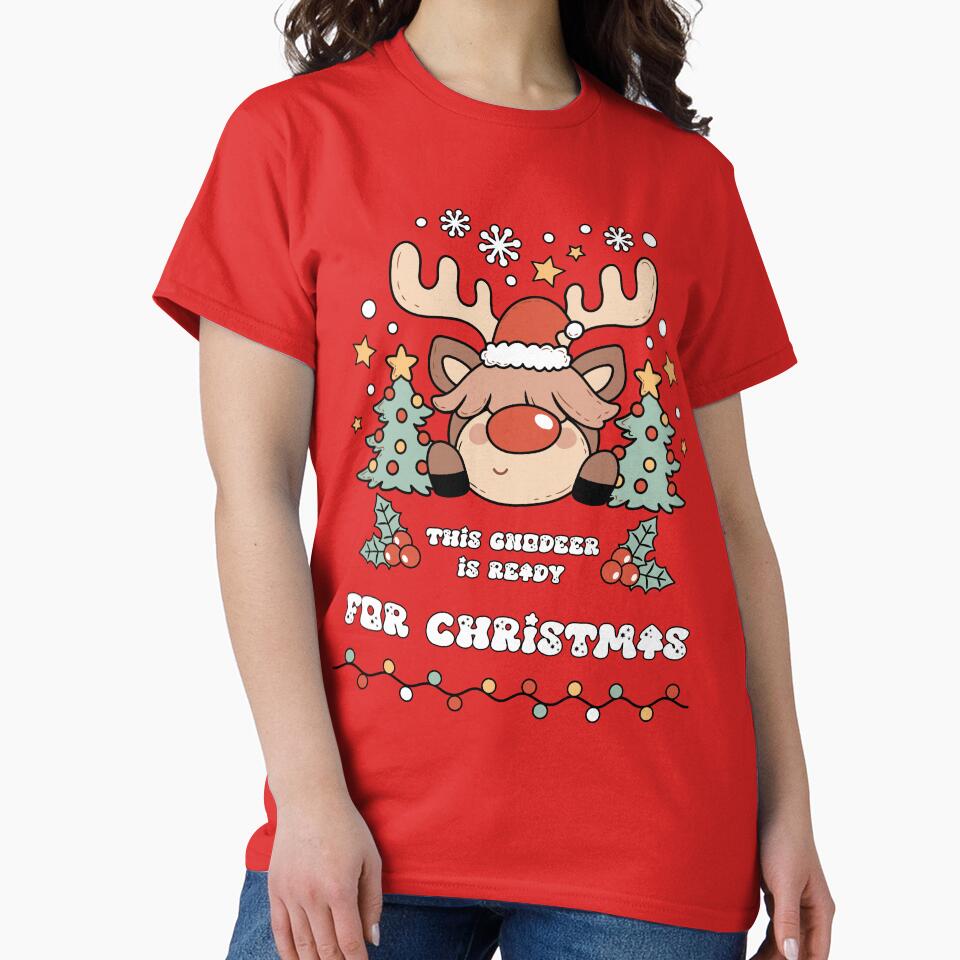 This Gnodeer is Ready For Christmas - Cute and Funny Reindeer Gnome (Black Outline and White Text Design) by Spiprinto